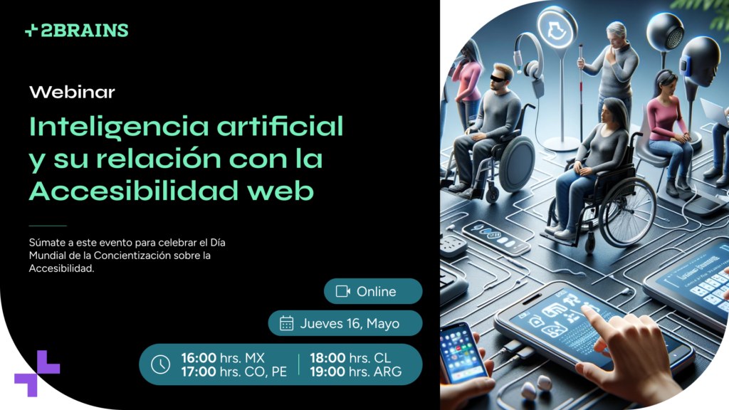 Imagen panfletaria que invita al webinar de IA y accesibilidad.