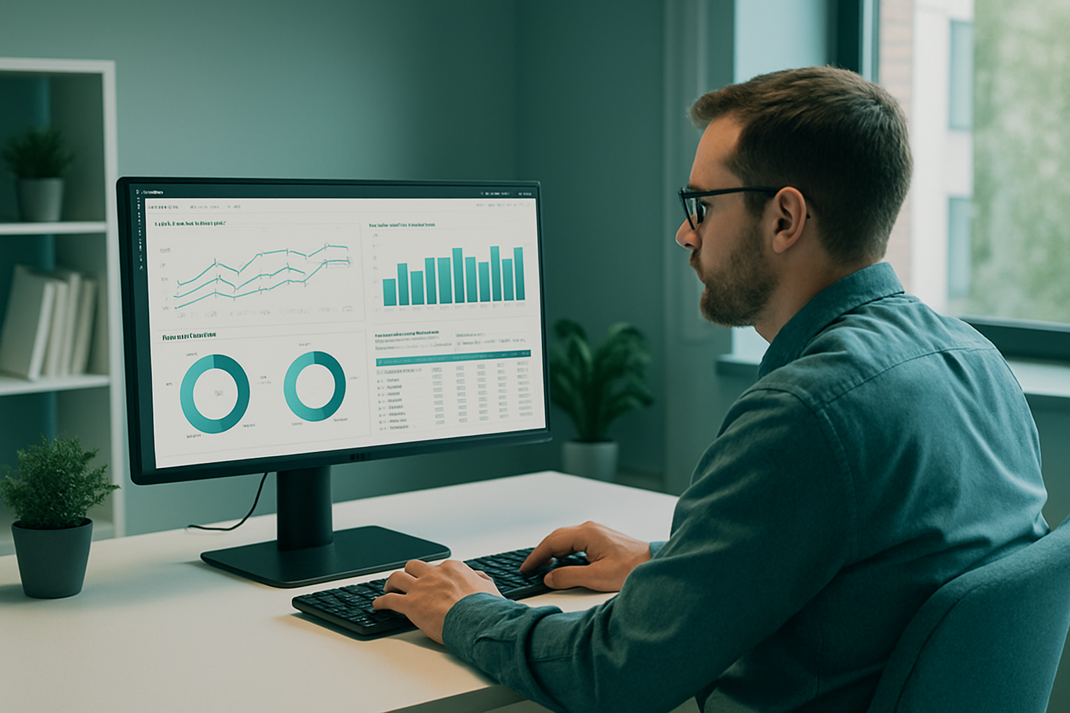 Trabajador analizando Power BI