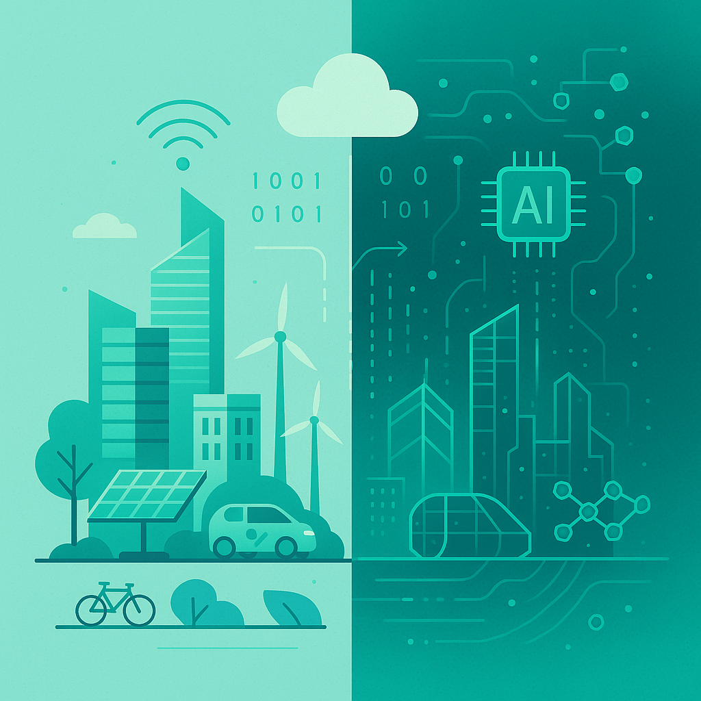 Imagen que representa la comparacion entre una smart city y una ciudad convencional