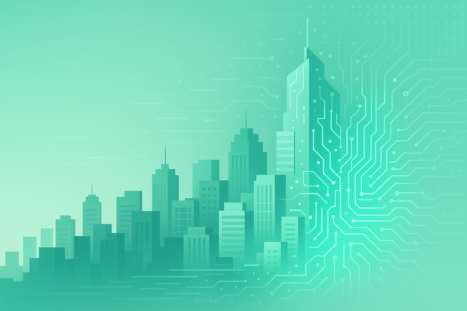 Dibujo de una ciudad conectada a datos