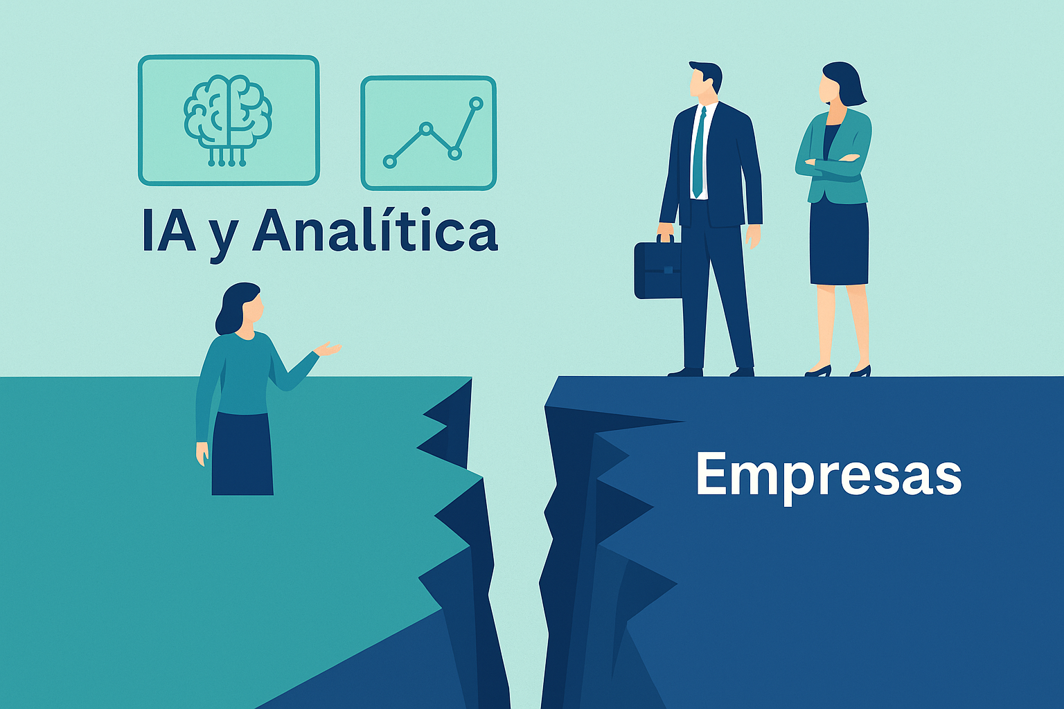 Dibujo que representa metaforicamente la separacion entre empresa y analítica e IA